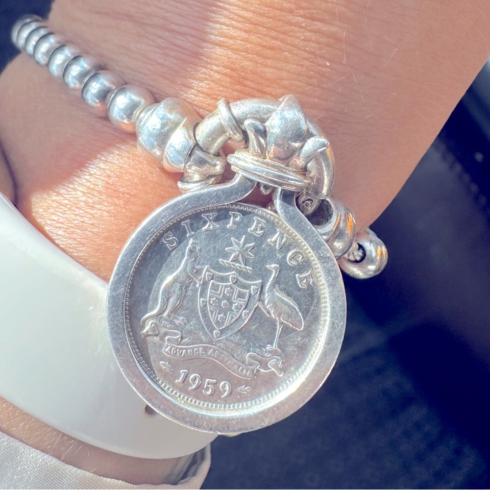 Sterling Silver Australian Sixpence Coin Necklace with Bezel